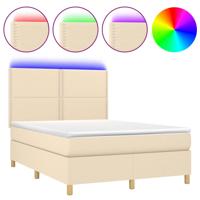 Boxspring met matras en LED stof crèmekleurig 140x190 cm