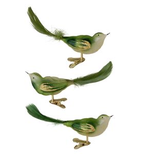 3x stuks luxe glazen decoratie vogels op clip groen 11 cm