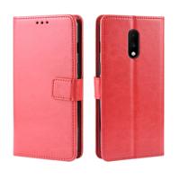 Retro Crazy Horse textuur horizontale Flip lederen case voor OnePlus 7 met houder & kaartsleuven & fotolijstjes (rood)