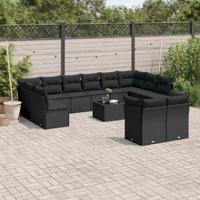 13-delige Loungeset met kussens poly rattan zwart