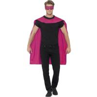 Roze verkleed cape met oogmasker voor volwassenen - Carnaval - Superheld/Hero - 100 cm - thumbnail