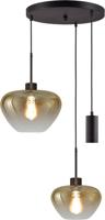 Masterlight 3-lichts hanglampGenua zwart met 1x goud glas Ø 24cm - 1x Ø 29cm en 1 pendel - 2972-05-05-35-3MB149