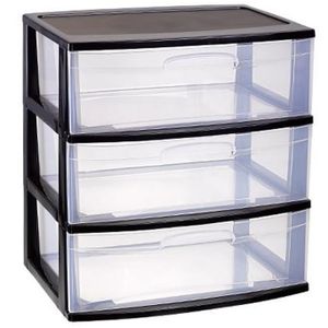 Ladeblokje/spullen storage organizer 3x lades - zwart/transparant - L56 x B40 x H61 cm - plastic