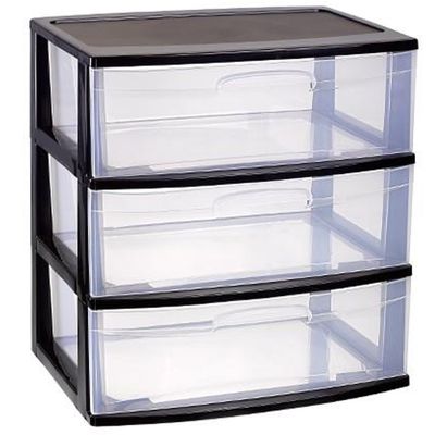 Ladeblokje/spullen storage organizer 3x lades - zwart/transparant - L56 x B40 x H61 cm - plastic Ladeblokje/spullen storage organizer 3x lades - zwart/transparant - L56 x B40 x H61 cm - plastic
