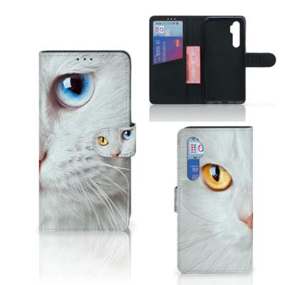 Xiaomi Mi Note 10 Lite | Telefoonhoesje | Met pasjeshouder | Witte Kat