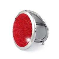 Diamant-ingelegde metalen dubbele kant vouwen mini draagbare ronde kleine make-up spiegel (rood)
