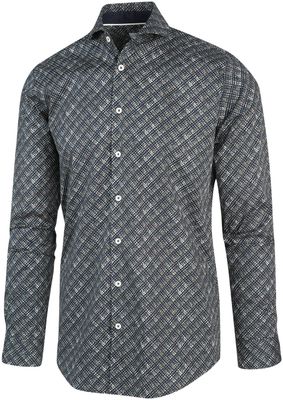 Blue Industry Heren Overhemd Navy All-over Print Perfect Fit