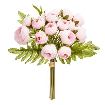Atmosphera kunstbloemen - boeket - 18 mini camelia's - roze - 30 cm