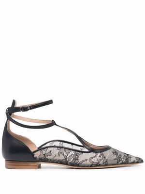 Scarosso ballerines Gae à fleurs en dentelle - Noir