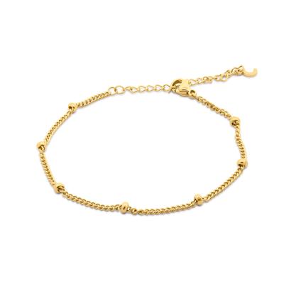 Platte schakelarmband met bolletjes - Stainless steel - Goud