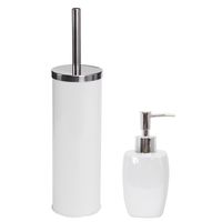 Toiletborstel in houder 38 cm/zeeppompje badkamer accessoires set Montreal - RVS/keramiek - wit