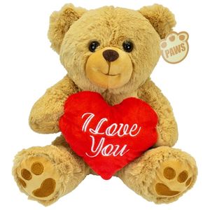 Valentijn I Love You knuffel beertje - zachte pluche - rood hartje - cadeau - 26 cm - lichtbruin