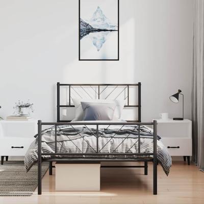 Bedframe met hoofd- en voeteneinde metaal zwart 100x190 cm