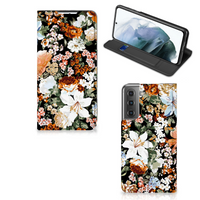 Smart Cover voor Samsung Galaxy S21 FE Dark Flowers - thumbnail