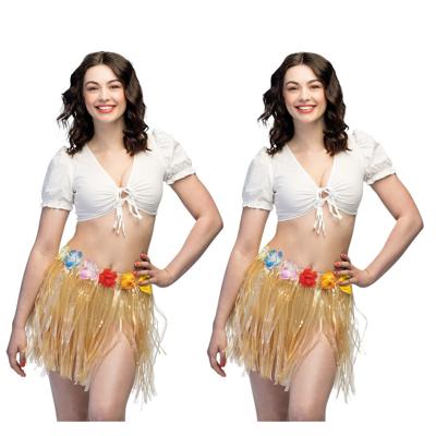 Hawaii verkleed rokje - 2x - voor volwassenen - naturel - 45 cm - rieten hoela rokje - tropisch