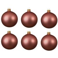 Decoris kerstballen - 6x - oudroze - 8 cm - glas - mat - velvet - kerstversiering