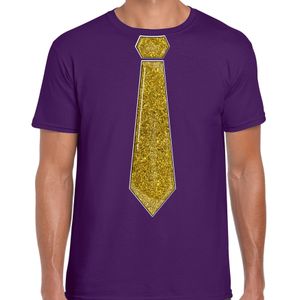 Verkleed t-shirt voor heren - stropdas glitter goud - paars - carnaval - foute party