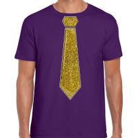 Verkleed t-shirt voor heren - stropdas glitter goud - paars - carnaval - foute party Verkleed t-shirt voor heren - stropdas glitter goud - paars - carnaval - foute party