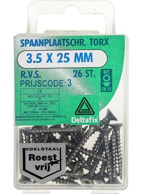 Sp.pl.schr.torx 3,5x25mm rvs 26st - Deltafix