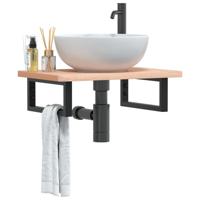 Badkamer wandschap staal en massief beukenhout