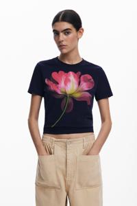 T-shirt met grote bloem - BLUE - M