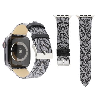 Doornen afdrukken lederen horlogebandje voor Apple Watch serie 3 & 2 & 1 42mm (zwart grijs)
