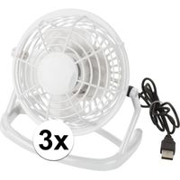 3x Mini bureau ventilator USB wit - thumbnail