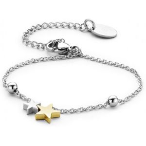 CO88 Collection 8CB-90121 - Stalen armband met ster bedels - lengte 16 + 3,5 cm - zilverkleurig / goudkleurig