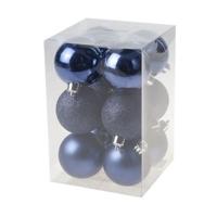 12x Kerstballen - kunststof - donkerblauw - 6 cm - mat/glans
