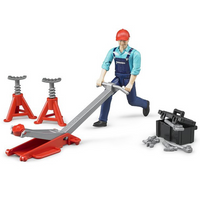 Bruder monteur met krik en gereedschap Bruder monteur met krik en gereedschap