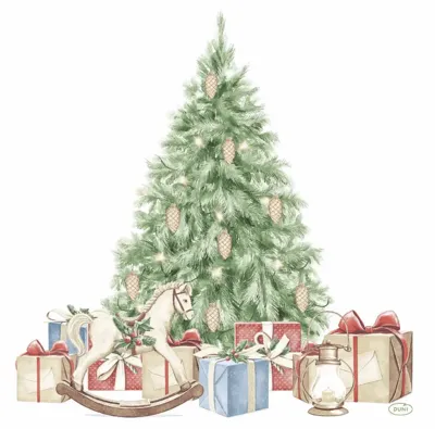 Duni bio dunisoft servet tree and gifts 40x40cm wit, groen 12 stuks