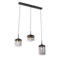 QAZQA Design hanglamp zwart met goud en smoke glas 3-lichts - Kyan - thumbnail