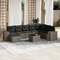 9-delige Loungeset met kussens poly rattan grijs