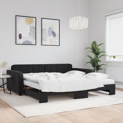 Slaapbank onderschuifbed en matrassen 100x200 cm fluweel zwart
