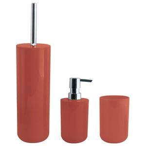 MSV Badkameraccessoire Moods - toiletborstel in houder - beker - zeeppompje - terracotta - kunststof - Badkameraccessoir