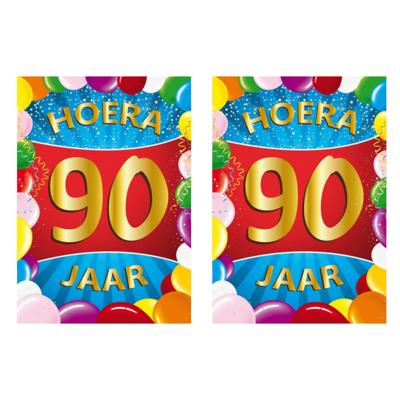 Verjaardag deurposter - 2x - 90 jaar - multi - 59 x 84 cm - leeftijd feestartikelen Verjaardag deurposter - 2x - 90 jaar - multi - 59 x 84 cm - leeftijd feestartikelen
