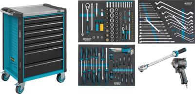 HAZET Gereedschapwagen - Assistent 179NX - assortiment 179NX-7/137 - 137-delig - Laden, ondiep: 5× 81 x 522 x 398 mm - Laden, diep: 2× 166 x 522 x 398
