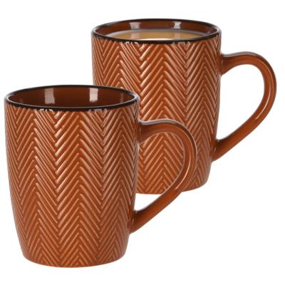 Siaki Koffiemok/theemok - 2x - Fishbone - terra - 370 ml - mokken - keramiek