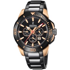 Festina F20645/1 Horloge Chrono Bike staal zwart-rosekleurig 47 mm