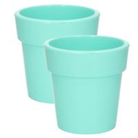 Set van 2x stuks basic plantenpotten/bloempotten kunststof dia 20 cm/hoogte 20 cm pastel groen