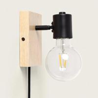 Wandlamp Leeslamp hout met E27 fitting schakelaar & stekker &apos;Iddo&apos;
