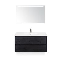 Dante Badmeubelset 100 cm - Black Oak - Keramische Wastafel Wit Cover - met Sence Spiegel