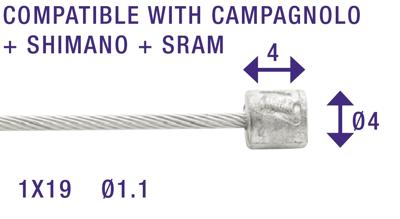 Schakel binnenkabel Elvedes 2250mm RVS Ø1,1mm N-nippel Ø4 × 4 (100 stuks) - Zilver