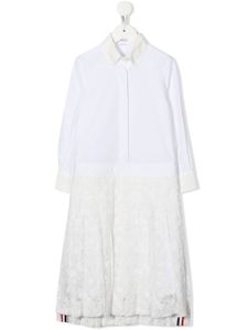 Thom Browne Kids robe-chemise à détails en dentelle - Blanc