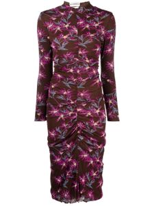 DVF Diane von Furstenberg robe froncée à fleurs - Marron