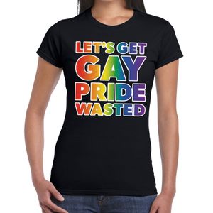 Lets get gay pride wasted gaypride tekst/fun shirt zwart dames 2XL  -