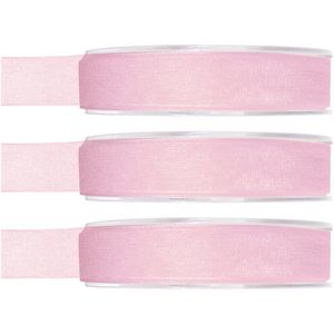 3x Hobby/decoratie roze organza sierlinten 1,5 cm/15 mm x 20 meter