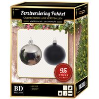 95 stuks Kerstballen mix zilver-zwart voor 150 cm boom - thumbnail
