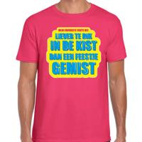 Liever te dik in de kist dan een feestje gemist - verkleed t-shirt - roze - heren - Foute party