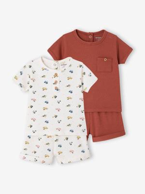 Set van 2 pyjamashorts van biologisch katoen terracottategel